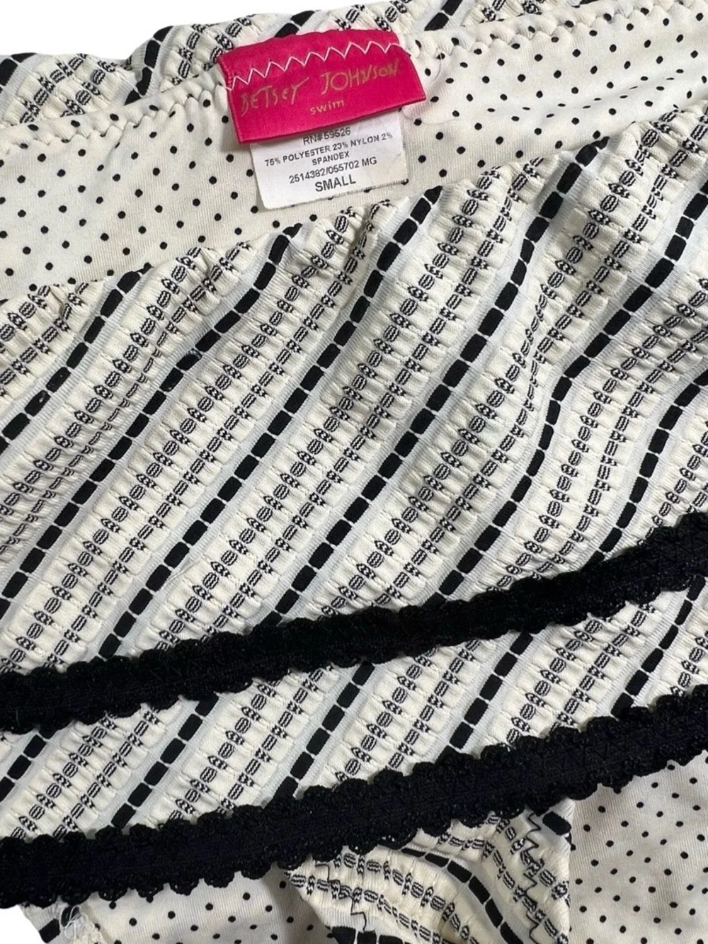 Betsey Johnson Bikini swimsuit bottom polka dot Striped Black & Cream short - Picture 4 of 8